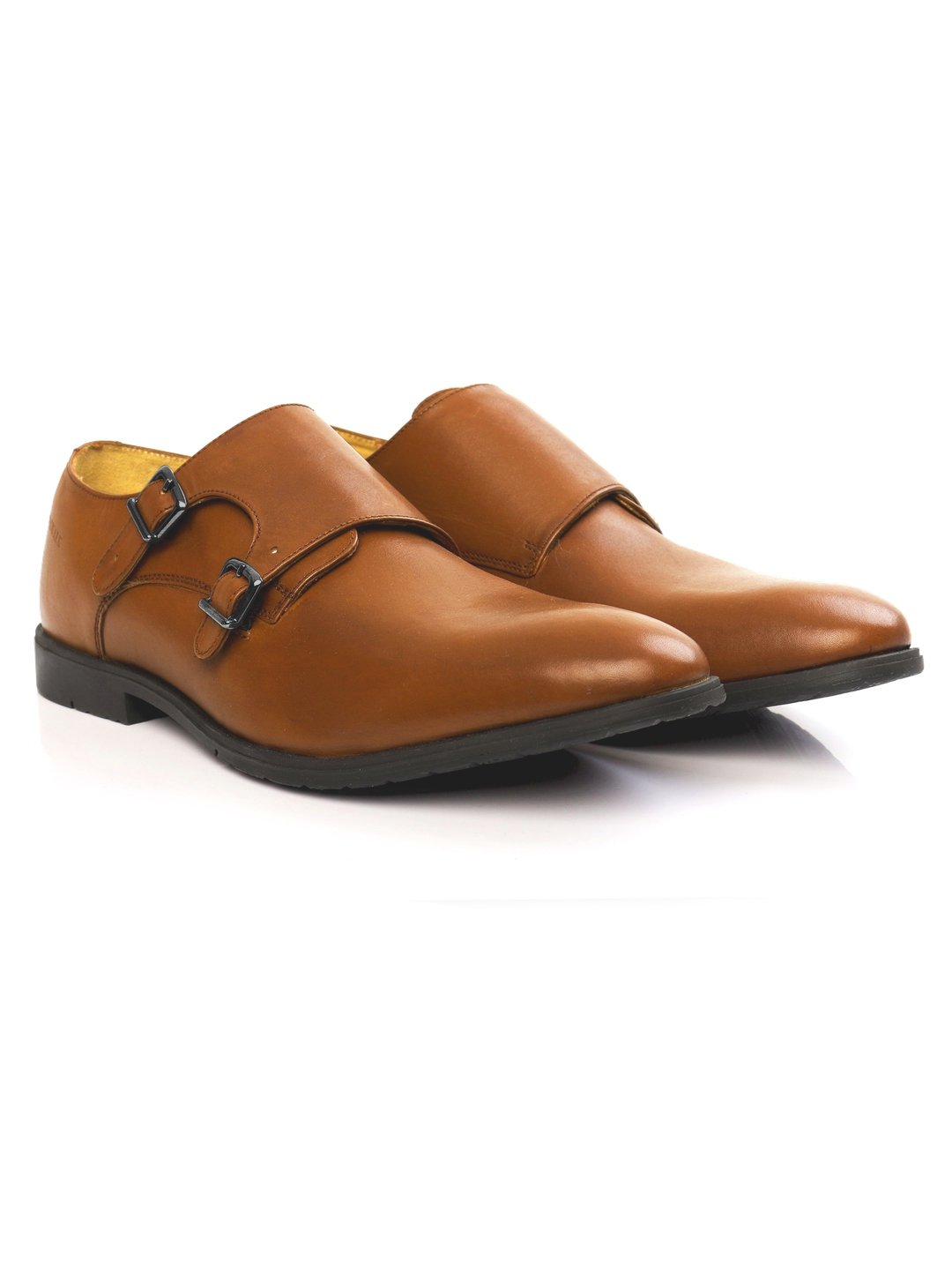 Tan Double Strap Monk Leather Shoes - Image 3