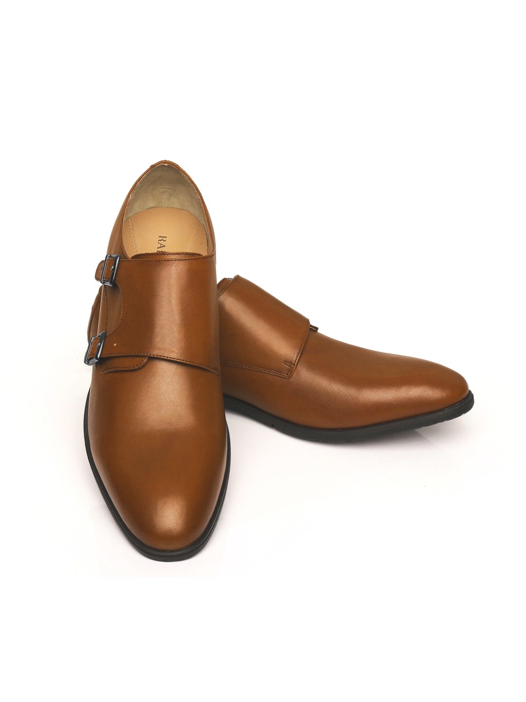 Tan Double Strap Monk Leather Shoes - Image 2