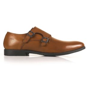 Tan Double Strap Monk Leather Shoes