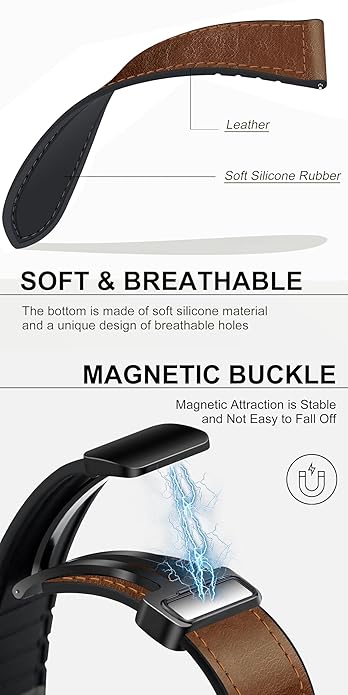 Watch Strap Leather Magnetic Silicone 22mm - Image 3