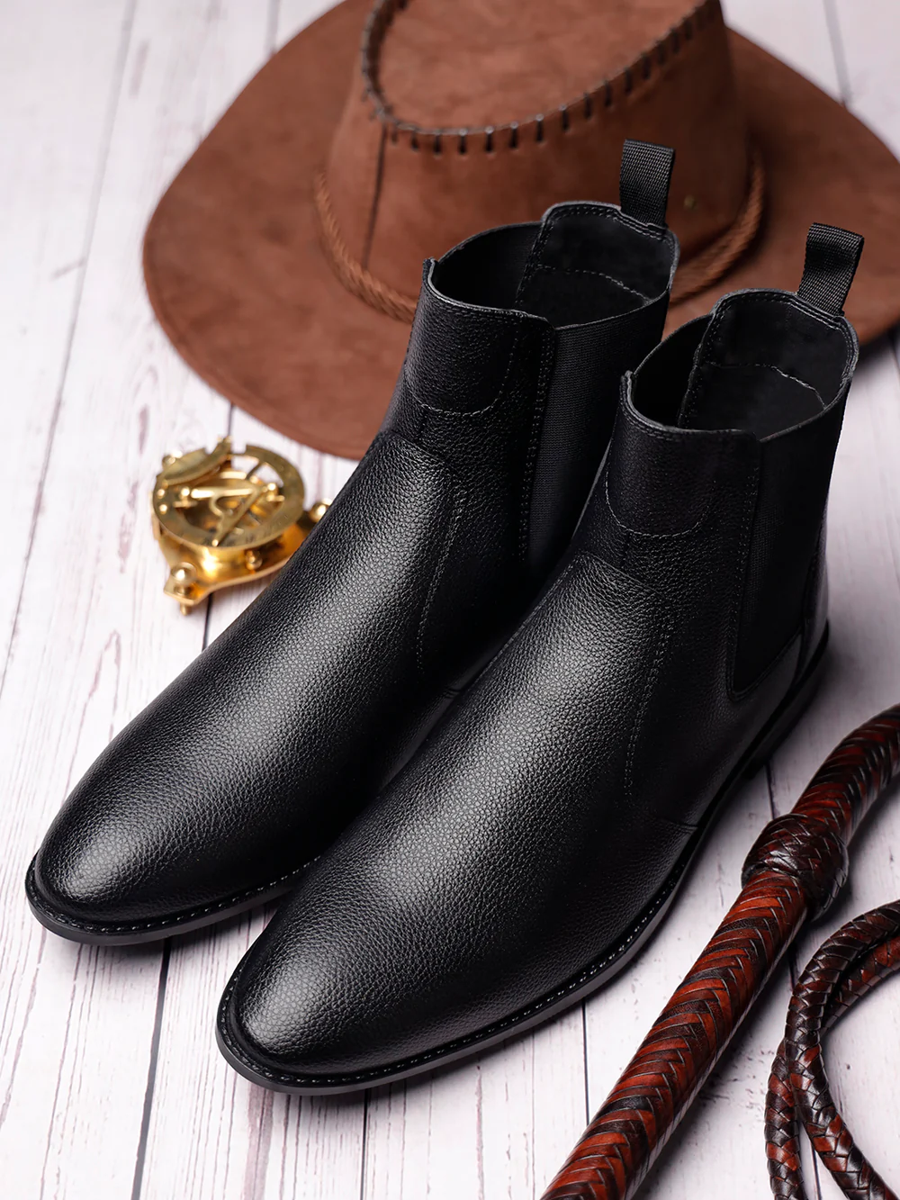 Obsidian Black Handcrafted Chelsea Milled Boots Sale priceRs. 1,949 Regular priceRs. 3,999 - Image 6